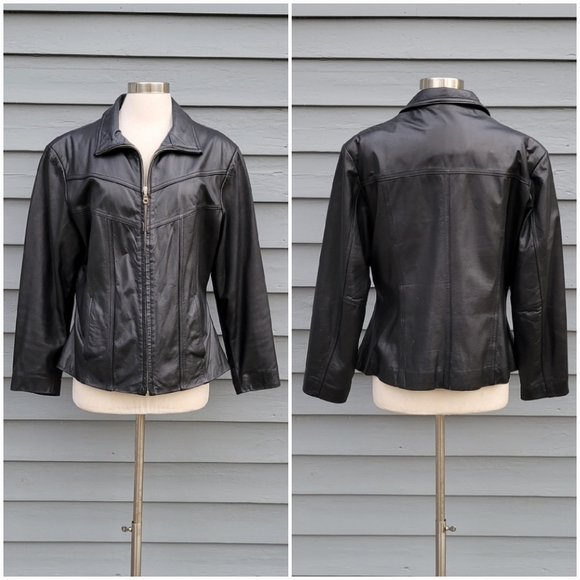 Vintage 90s y2k Wilson's Black Leather Designer Luxury Bratz Racing Racer Coat - Picture 1 of 7